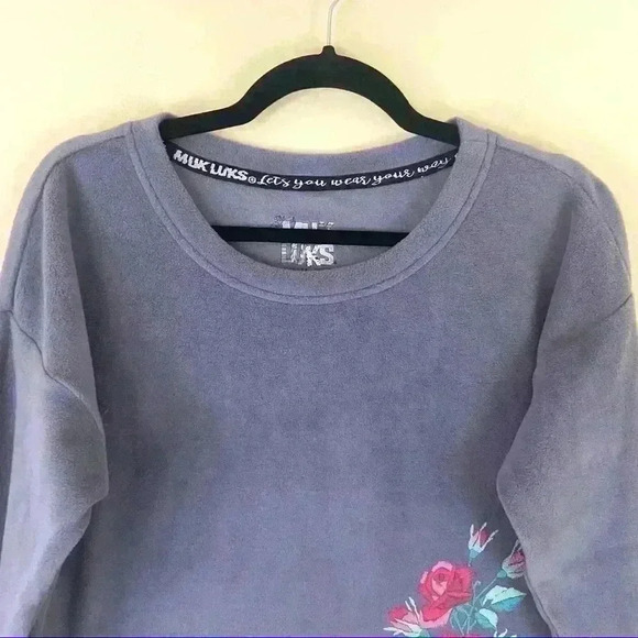 NWT MukLuk Gray Floral Tie Front Waist Fleece Sweatshirt Size M - Picture 4 of 10